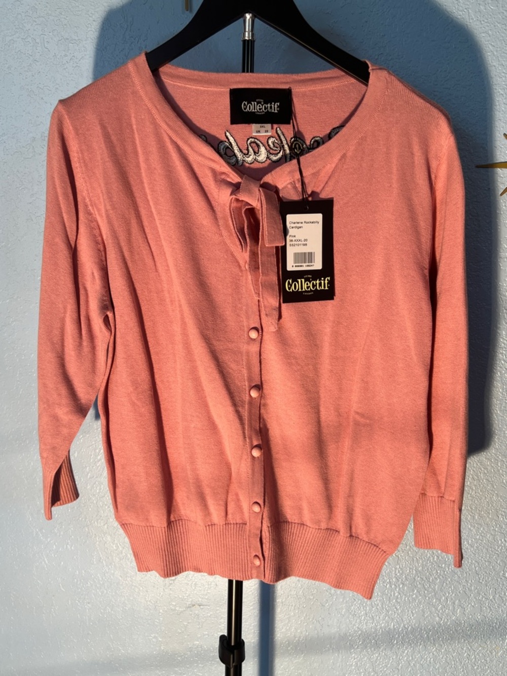 Collectif Dusty Pink Tie-Neck Button Cardigan